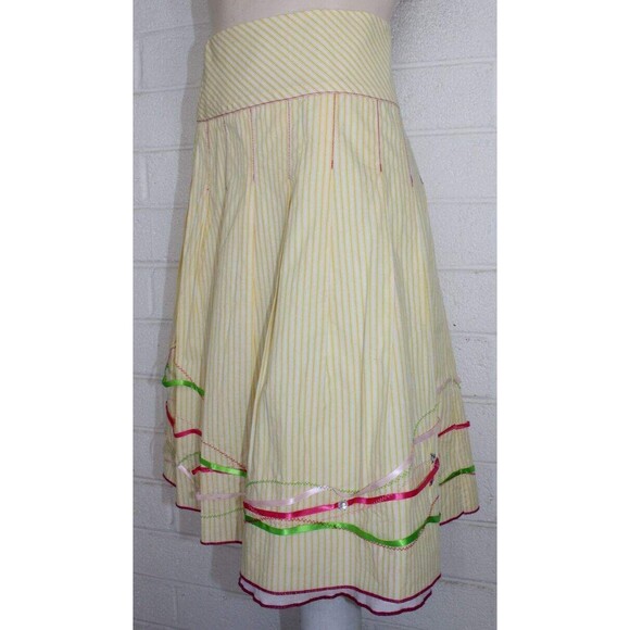 Ruth Size 4 Pinstriped Full Skirt Ribbon Stitching Jewel Embellished Lined - Picture 2 of 5